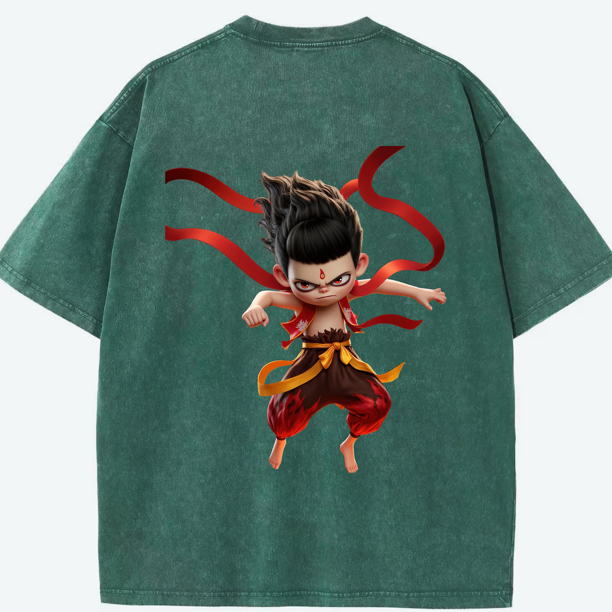 （画像用） Ne Zha 2 ナタ 魔童の大暴れ 綿100% ヴィンテージ風 半袖Tシャツ（背面プリント）